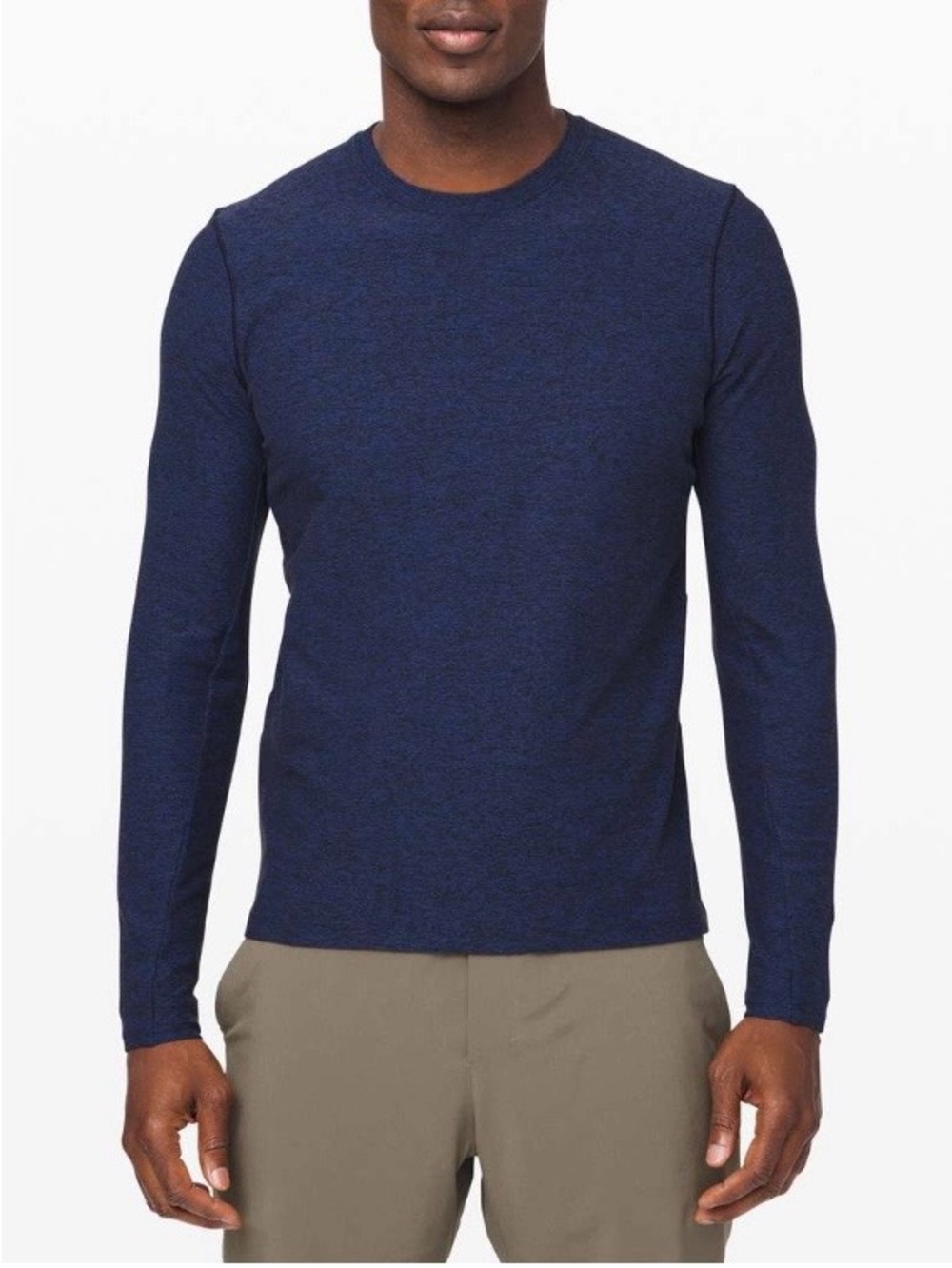Lululemon Surge Warm Long Sleeve, size M, Heathered Moroccan Blue / Black